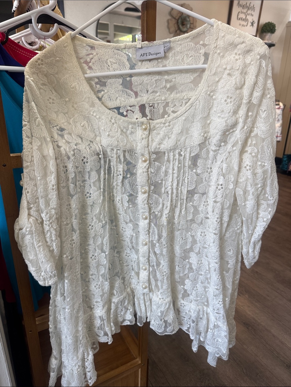 Women's Ivory Lace Button-Front Blouse